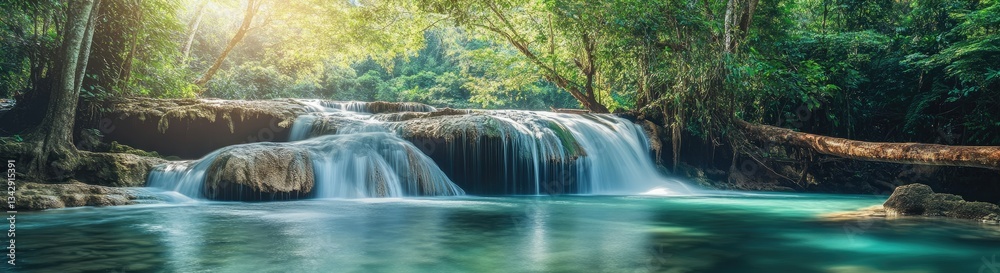 Obraz premium Serene Waterfall in Lush Jungle