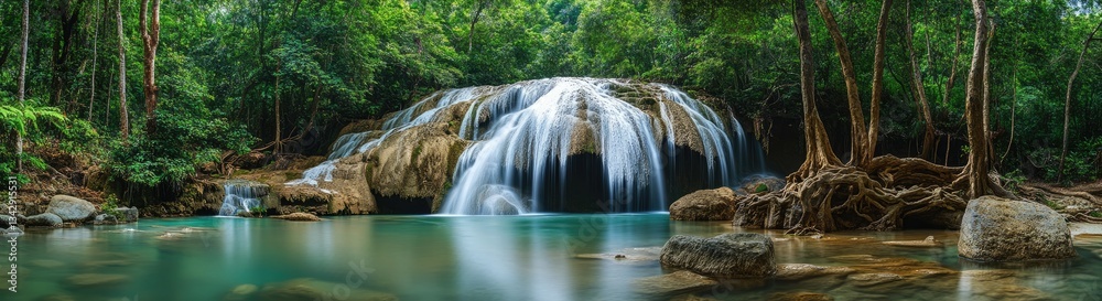 Fototapeta premium Lush Waterfall in a Tropical Forest (2)
