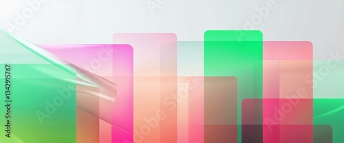 green pink gradient translucent sheets pattern abstract on plain white background illustration design concept backdrop