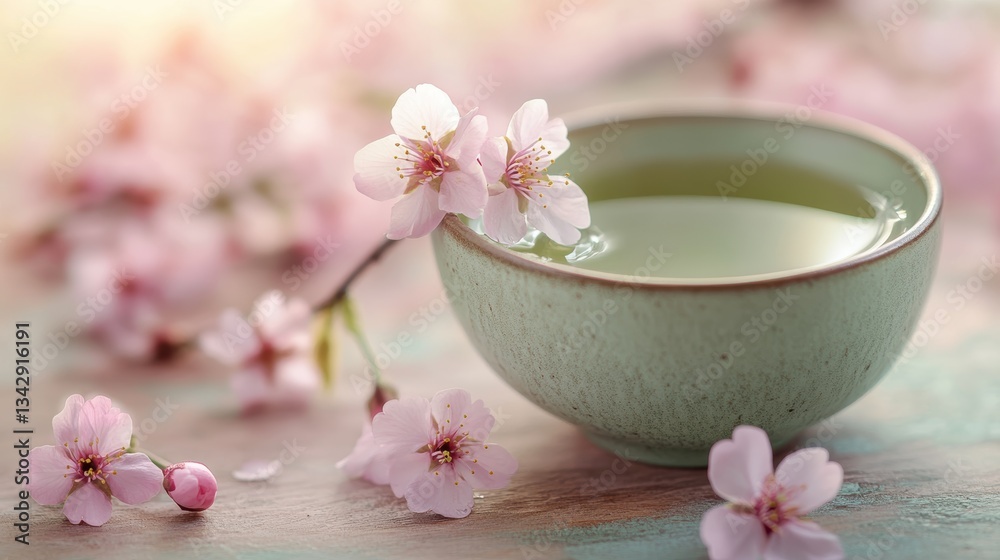 A delicate cup of green tea, its aroma a symphony of floral and vegetal, cradled a single, delicate cherry blossom, a fleeting beauty captured in a moment is tranquility. A delicate cup of green tea, its aroma a symphony of floral and vegetal, cradled a single, delicate cherry blossom, a fleeting beauty captured in a moment is tranquility.