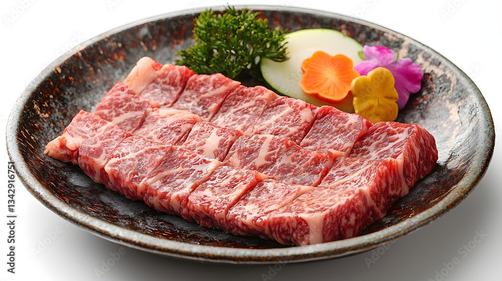 High-Quality Steak on Plate with Fresh Garnish and Colorful Flowers for Culinary Promotion High-Quality Steak on Plate with Fresh Garnish and Colorful Flowers for Culinary Promotion