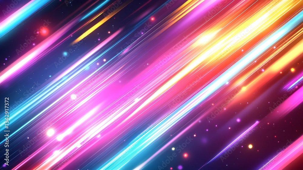 Colorful diagonal lines of light moving across a dark background Colorful diagonal lines of light moving across a dark background
