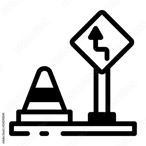 A glyph style icon of construction road sign with hazard cone 

