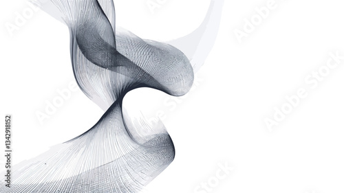 The image showcases an abstract design featuring flowing, gray smoke-like forms against a stark white background.  The smoke is rendered in varying shades of gray, with subtle gradations and