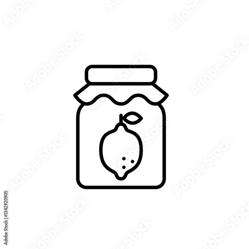 Lemon jam in bottle. Farmers preserves, groceries shopping. Food and desserts. Pixel perfect, editable stroke vector icon