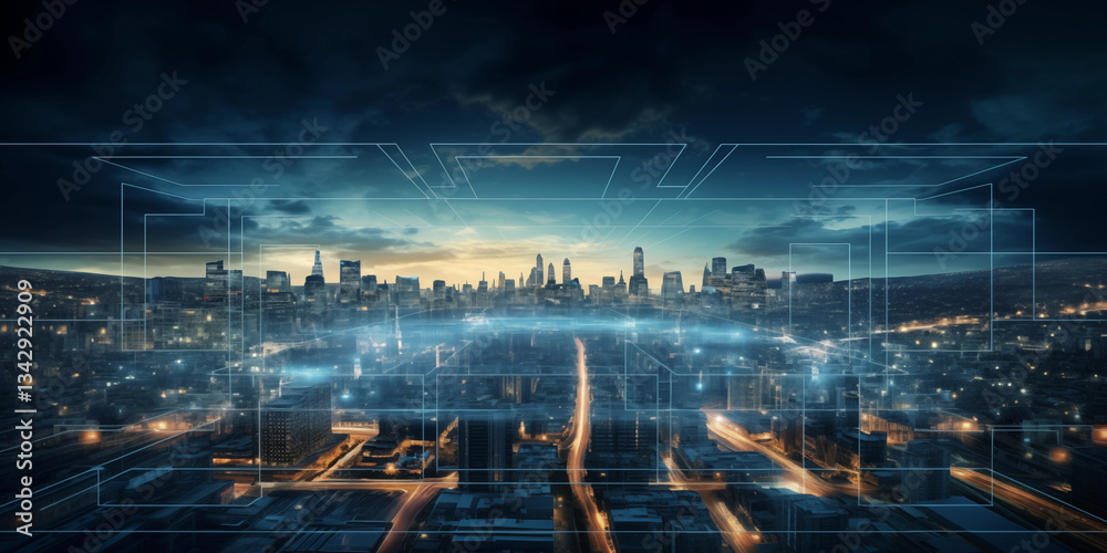 Fototapeta premium Smart city infrastructure and technology future vision digital transformation concept.