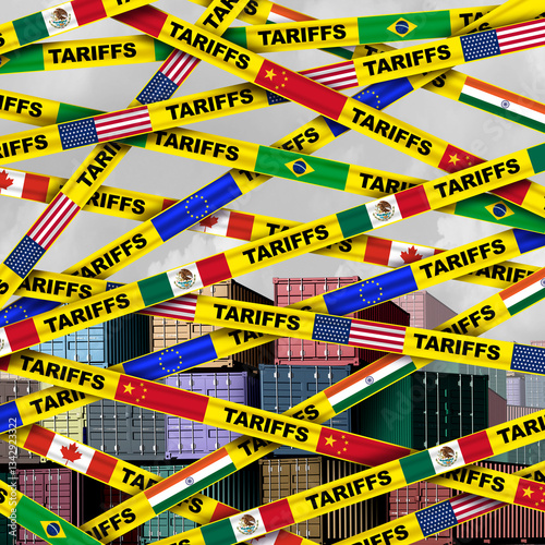 Reciprocal tariffs and US government tax or punative global tariff trade war policy or duties imposed on imports and exports by a government on international imported or exported goods as Protectionis