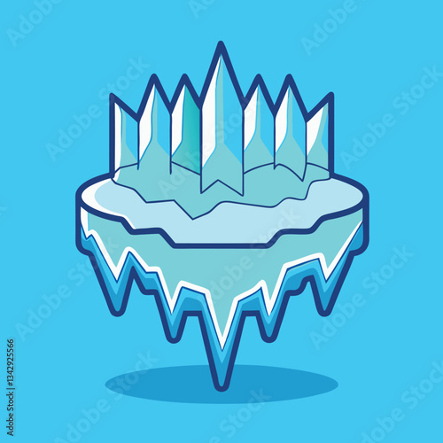 Crystal Iceberg Vector with Sharp Peaks, A vector illustration of a floating iceberg with sharp, crystalline peaks, set against a blue background.
