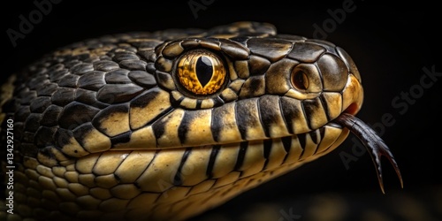 Obraz na płótnie Close-up view of a striking snake highlighting its scales and unique eye features in natural light w salonie