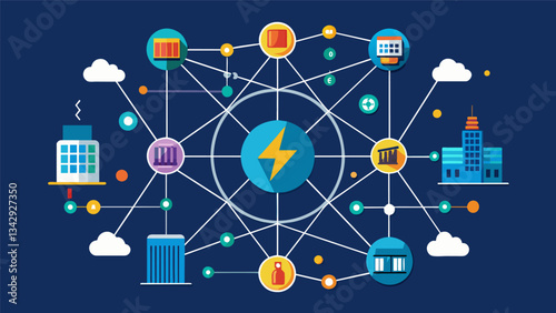 An intricate lattice of data points and algorithms work tirelessly to monitor and regulate the energy grid ensuring a steady supply of power to all.. Vector illustration