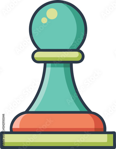 Colorful chess pawn illustration with bold design, A playful and stylized illustration of a chess pawn in vibrant colors, highlighting a modern take on traditional chess pieces.
