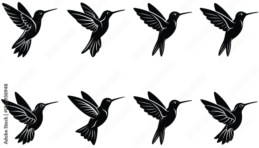 Fototapeta premium Hummingbird Icon on Flat Color Circle Buttons. Hummingbird Vector Shilhouette Bundle Set Collection.