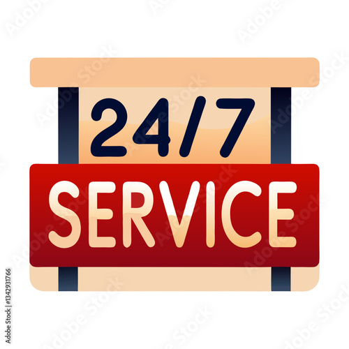 24/7 service hanging sign icon in red and beige