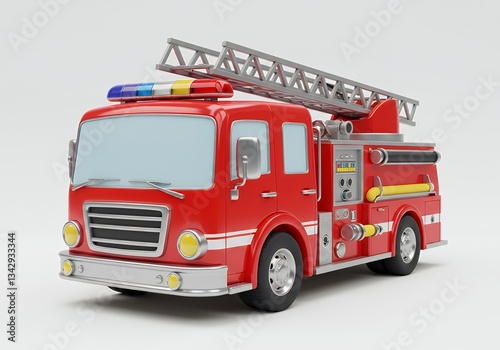 Red Firetruck with Ladder Emergency Vehicle Ready for Rescue Service