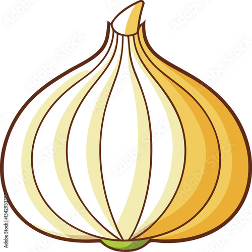 Yellow Onion Bulb Vector Illustration, A vector illustration of a yellow onion bulb with detailed layers and a fresh, natural look.

