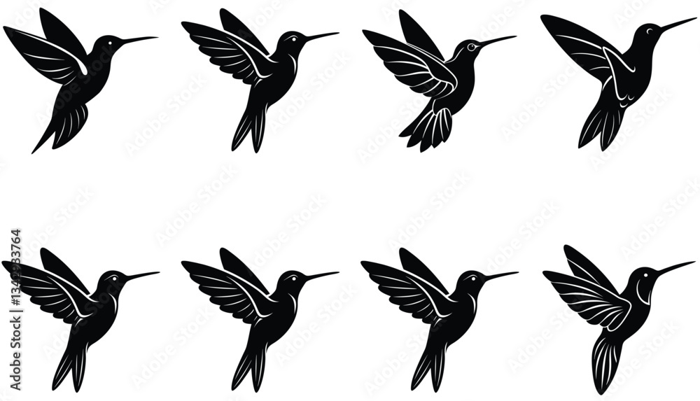 Obraz premium Hummingbird Icon on Flat Color Circle Buttons. Hummingbird Vector Shilhouette Bundle Set Collection.