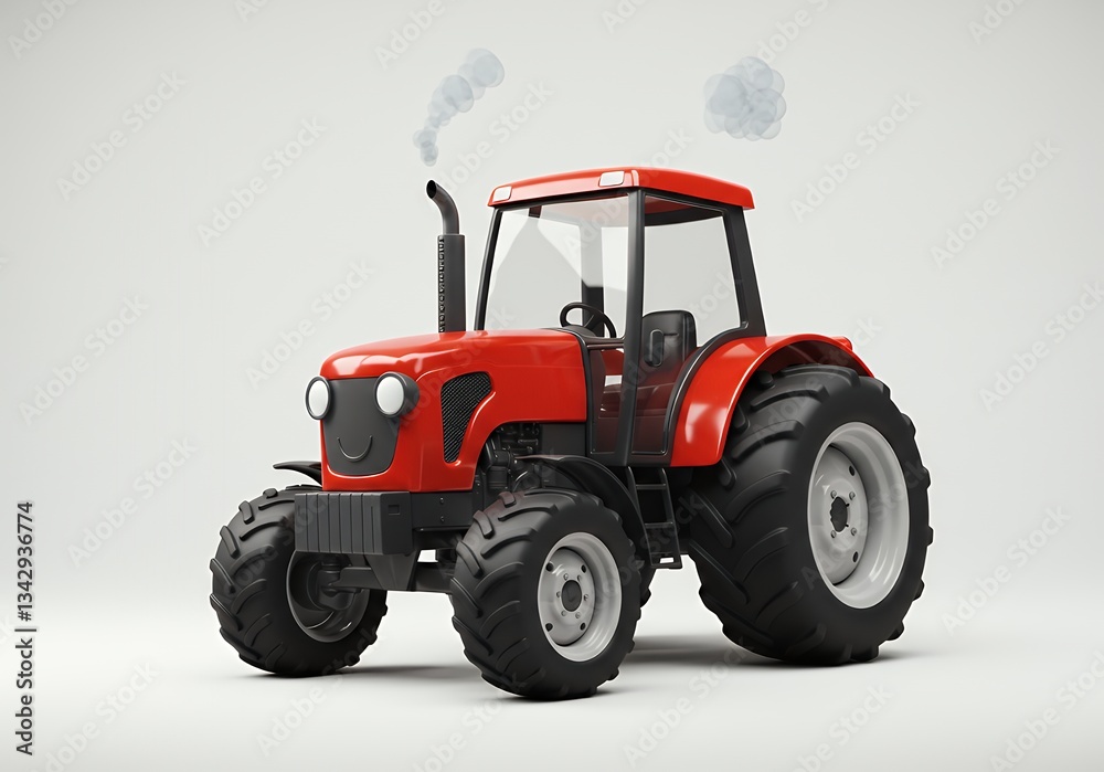 Cartoon Red Tractor with Smiling Face and Smoke Stack Cartoon Red Tractor with Smiling Face and Smoke Stack
