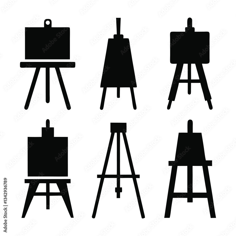 Easel icons of silhouette black shape vector illustration