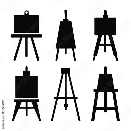 Easel icons of silhouette black shape vector illustration