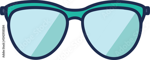 Illustration of Green-Tinted Sunglasses, A colorful and minimalistic illustration of green-tinted sunglasses, symbolizing fashion, summer, and outdoor activities.
