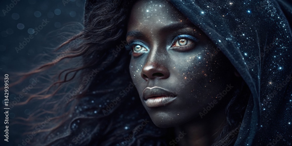 Cosmic beauty adorned with starlight in a dark, mystical ambiance during nighttime