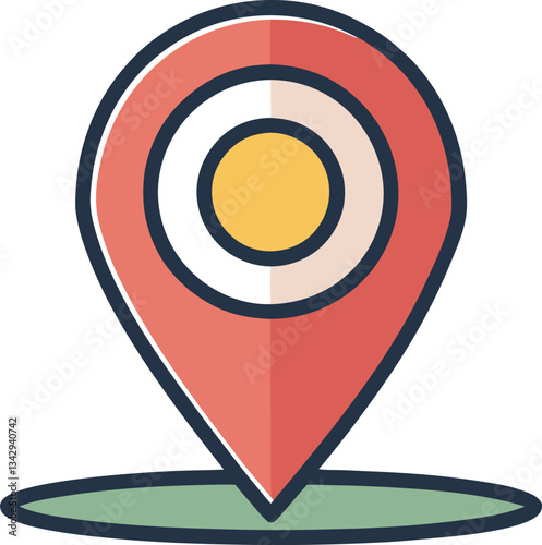 Location pin with target design vector, A vector illustration of a location pin with a target-like design, symbolizing accurate geolocation and navigation.
