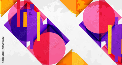 Squares, circles and triangles and grainy noisy texture. Vector Illustration For Wallpaper, Banner, Background, Card, Book Illustration, landing page