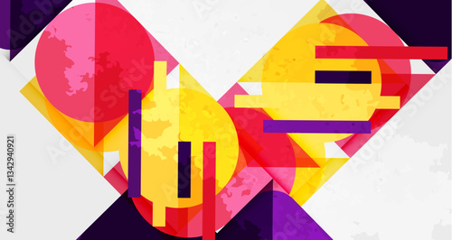 Squares, circles and triangles and grainy noisy texture. Vector Illustration For Wallpaper, Banner, Background, Card, Book Illustration, landing page