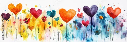 Panel kuchenny z motywem Colorful hearts flowers watercolor vibrant abstract nature love spring garden artistic bright cheerful decoration floral pattern design celebration joy creativity colorful artistic expression