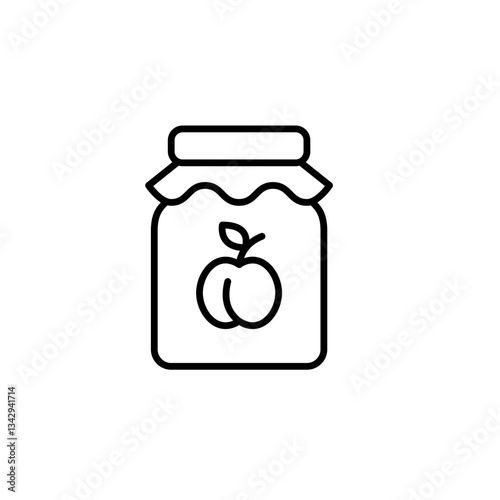Plum jam in jar. Sweets and preserves. Breakfast spread for toasts. Pixel perfect, editable stroke vector icon