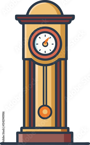 Classic grandfather clock vector with pendulum, A vector illustration of a classic grandfather clock featuring a pendulum and detailed clock face with traditional design.
