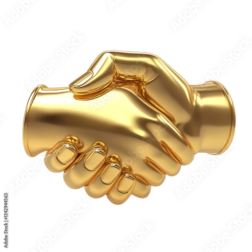 A golden metallic handshake icon symbolizing a successful business deal partnership or agreement between two parties