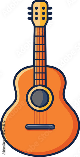 Orange Acoustic Guitar Vector Artwork, A vibrant orange acoustic guitar vector illustration, perfect for music, design, and instrument-related projects.
