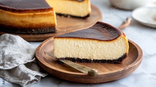 Wallpaper Mural Delicious Creamy Cheese Cake Served on Rustic Wooden Plate Ready to Enjoy Torontodigital.ca