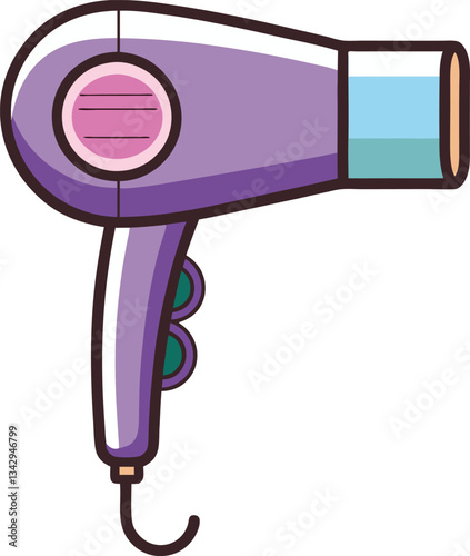 Hair dryer vector illustration design, A vector image of a colorful purple hair dryer, ideal for beauty, personal care, and salon concepts.
