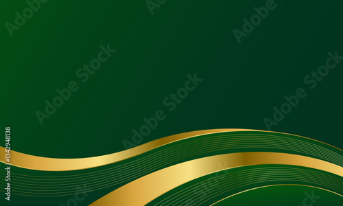 Elegant Green and Gold Abstract Wave Background. Modern luxury design. Suitable for Invitations, awards, templates, banners, covers, posters, presentations, web, and pages