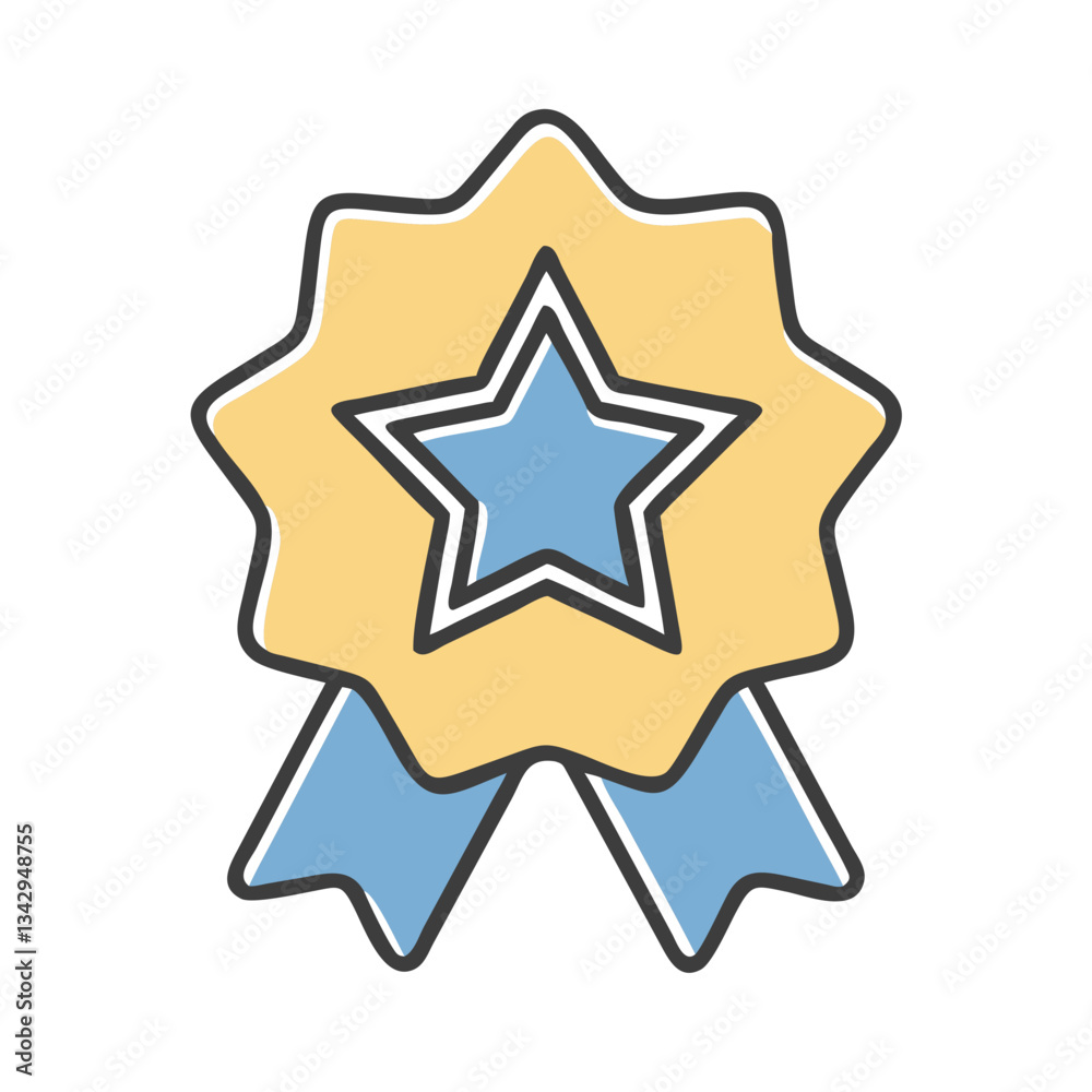Award ribbon icon in yellow and blue Award ribbon icon in yellow and blue