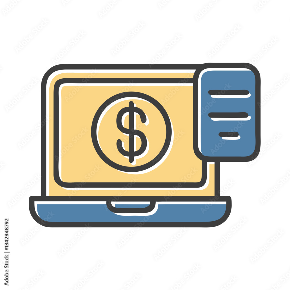 Online banking icon with dollar symbol in yellow and blue Online banking icon with dollar symbol in yellow and blue