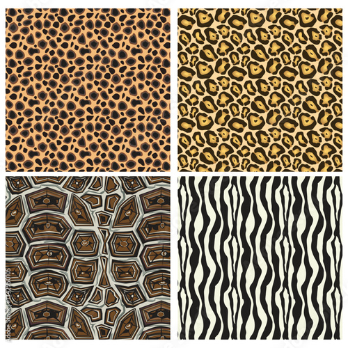 Seamless Animal Print Pattern Set | Leopard, Zebra, Giraffe, Tortoise Shell Texture | Wildlife Fur and Skin Design