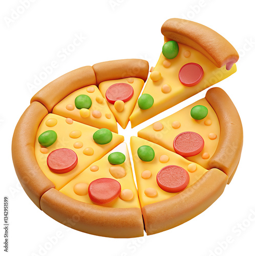 pizza 3d render icon isolated on transparent white background, clipping path