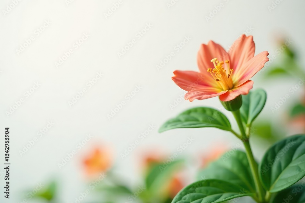 Fototapeta premium Foliage of single stem in front of soft white background, flowers, garden, plant life