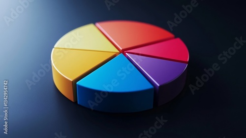 A sleek D pie chart with five evenly distributed segments, colored in vibrant hues, perfect for corporate presentations.
