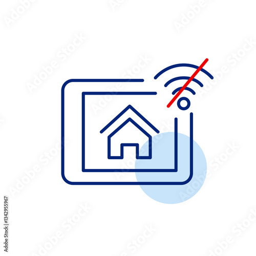 Electronic tablet, no wi-fi and house symbol. Smart home disconnected, offline mode. Pixel perfect, editable stroke vector icon