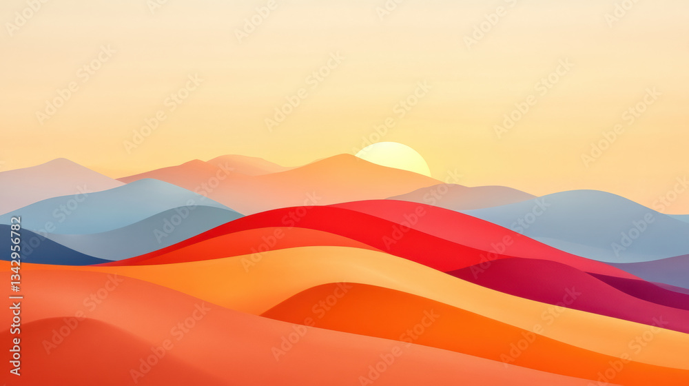 Obraz premium minimalist desert sunset scene with deep orange and red hues, evoking tranquility and warmth