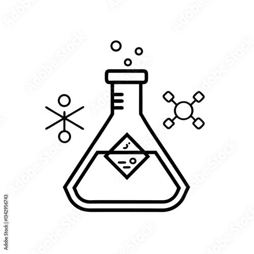 Simple Line Art Illustration of a Beaker with Bubbles