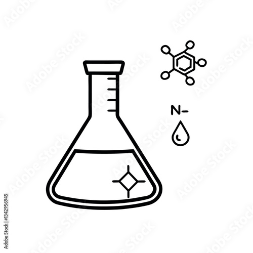 Simple Line Art Illustration of a Beaker with Bubbles