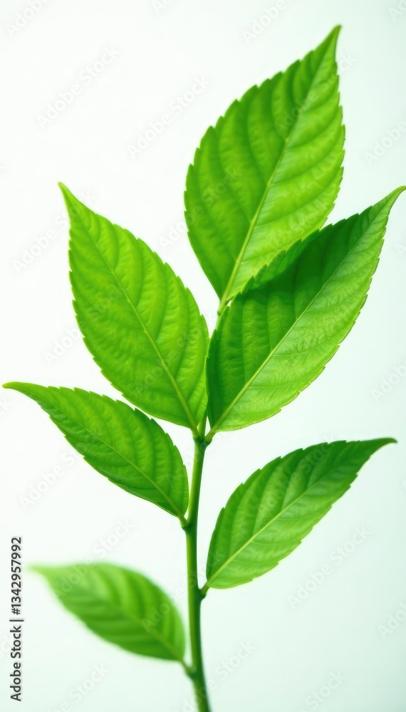 Fototapeta premium Leafy greens isolated on white background with soft focus effect, leaf, leaves