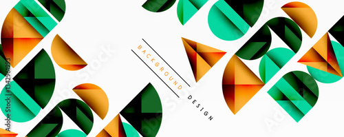Abstract geometric pattern with intersecting circles and triangles in gradients. The high-contrast composition creates depth and a dynamic, modern aesthetic