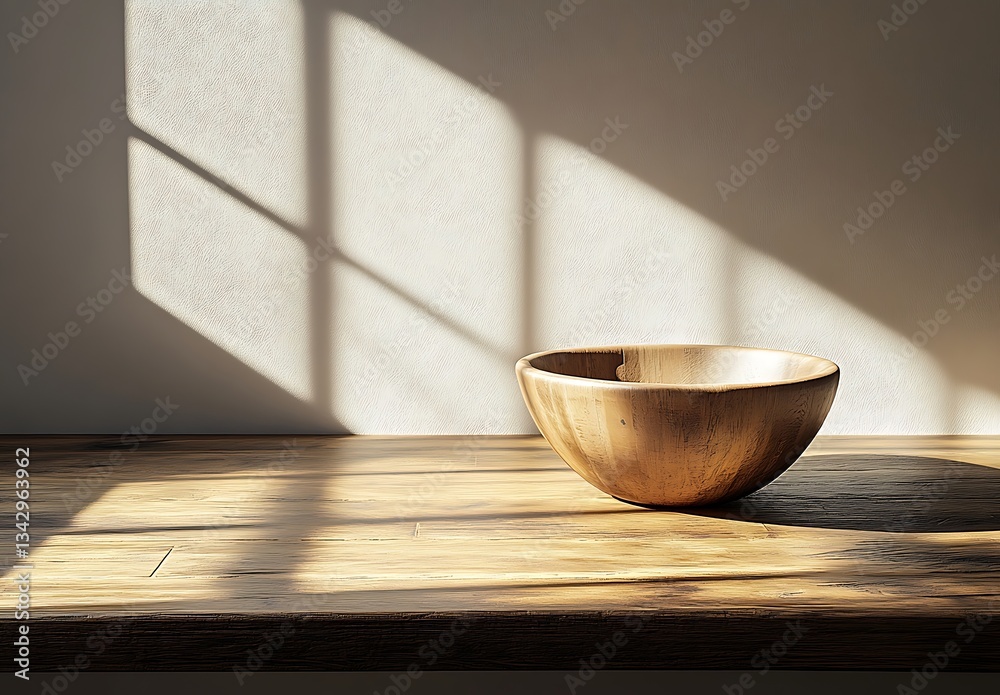 Empty Light Wood Bowl on Rustic Table Empty Light Wood Bowl on Rustic Table