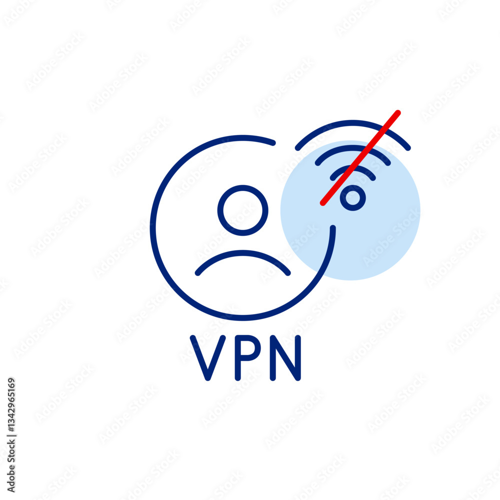Naklejka premium VPN user profile and no wi-fi symbol. Secure internet connection unavailable. Pixel perfect, editable stroke vector icon